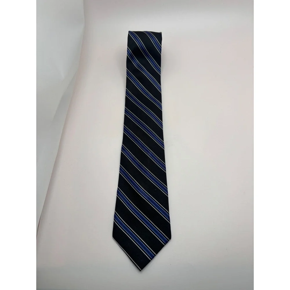 Club Room Mens Silk Necktie Black Blue White Diagonal Striped RN121148